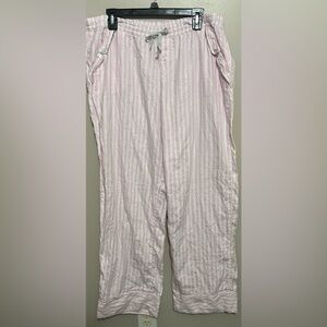 Victoria Secret Pink White Metallic Stripe Flannel Sleep Pajama Lounge Wear Pant